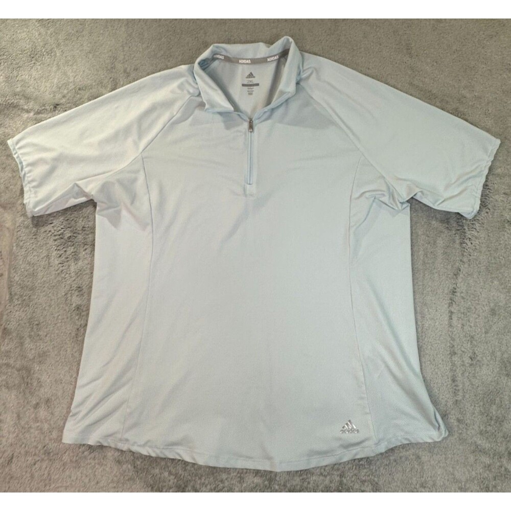Adidas Golf Polo Shirt Men’s 2XL Light Blue Quarter Zip Performance Stretch
